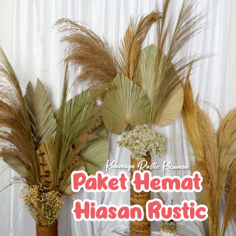 Paket Hemat Bunga Kering Palem Sikas Hiasan Vas Guci Buket Dekorasi Kamar Estetik untuk Mahar Hand B