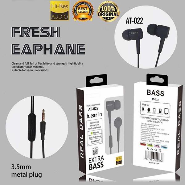 Handsfree Sony AT022 Earphone Stereo 3.5mm jack microphone headset