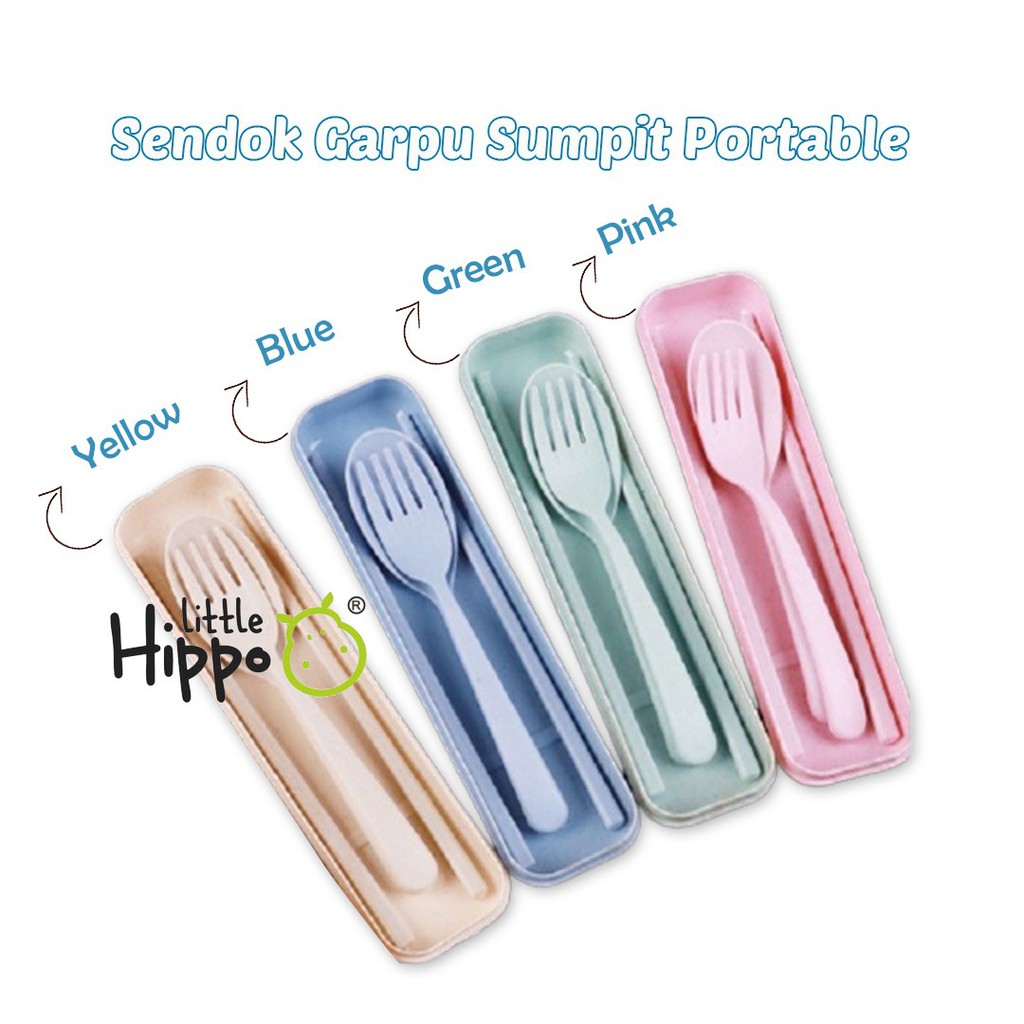 Sendok Garpu Sumpit Portable/Sendok Set Jerami / Alat Makan Sumpit Travel