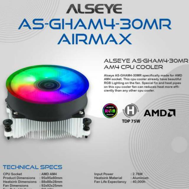 Alseye CPU Cooler AS-GHAM4-30MR Auto RGB / Fan Prosesor AMD