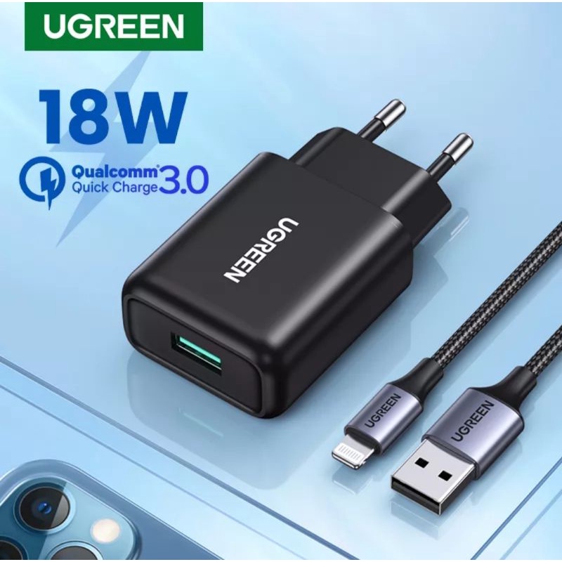 Ugreen 18W 10W USB A Charger With MFi Lightning Cable For Iphone 13 12 11 XR SE 8 7 6