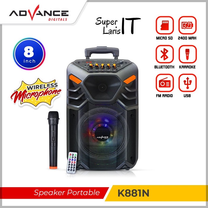 Speaker Portable Meeting Advance K881 K881N 8" BT Free 1Mic Wireless