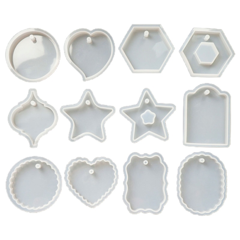 SIY  12Pcs/Set Crystal Epoxy DIY Resin Mold Keychain Geometry Pendant Silicone Mould