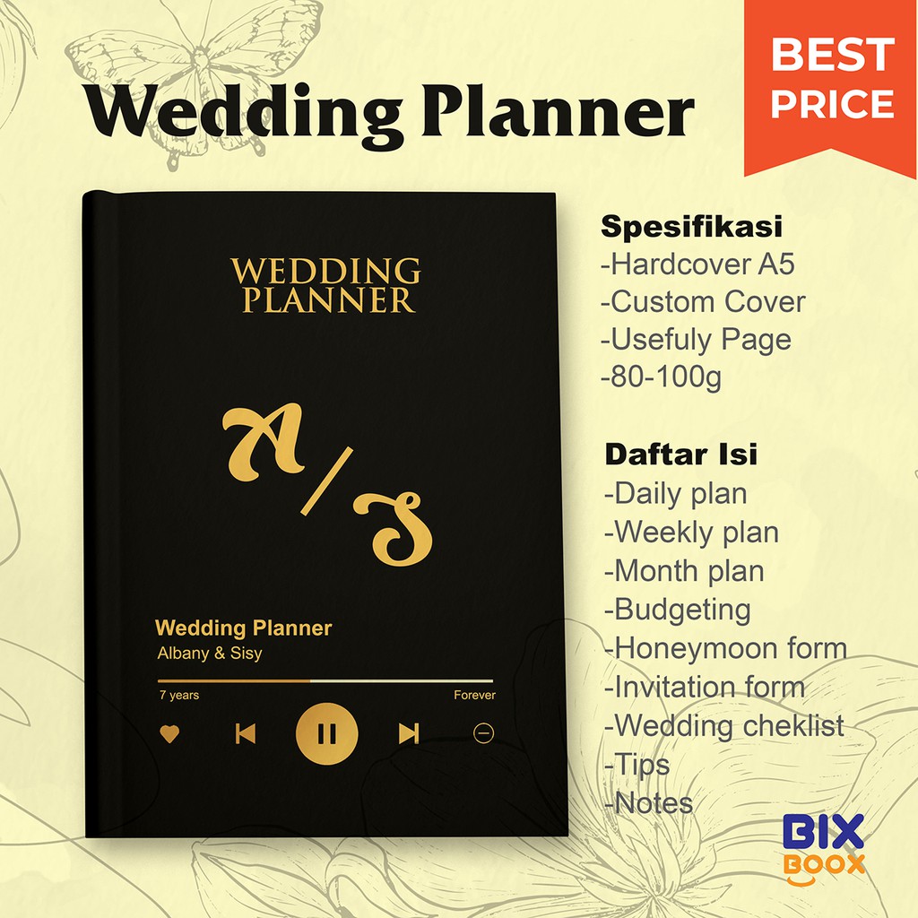 

Wedding Planner Book / Buku Jurnal Persiapan Pernikahan Free Custom Cover