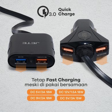 Charger Mobil Car Charger 60W 4 Output Quick Charge 3.0 JETE JX2 - Original Garansi 2 Tahun