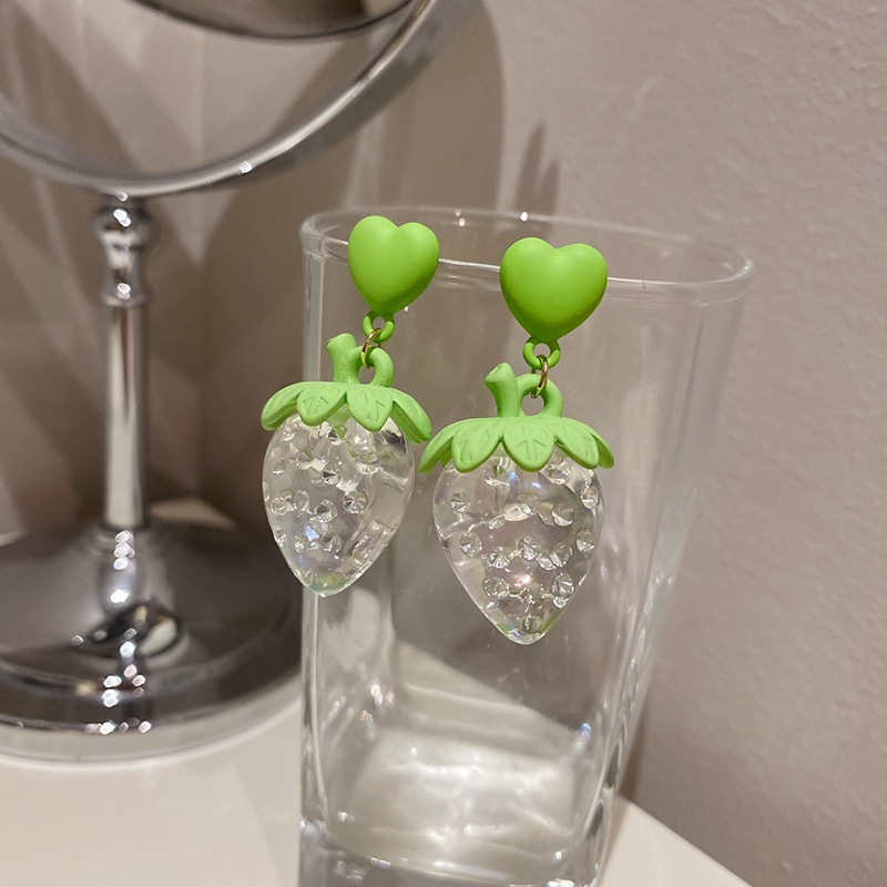 Korea 925 Silver Fashion Exaggerated Personality Green Love Strawberry Fresh and Sweet Earrings