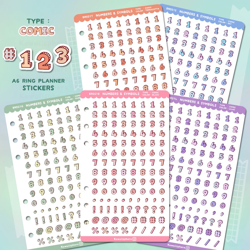 

Numbers Sticker | Planner / A6 6-Holes Ring Binder Sticker | Stiker Angka type Comic