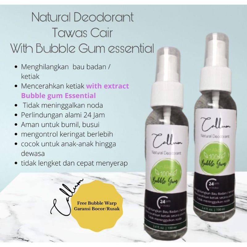 Natural Deodorant CALLUM Tawas Cair With BUBBLE GUM ESSENTIAL Menghilangkan Bau Badan Ketiak