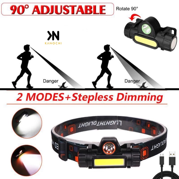 Senter Kepala LED COB Rechargeable + Magnet Headlamp Waterproof 2 Mode