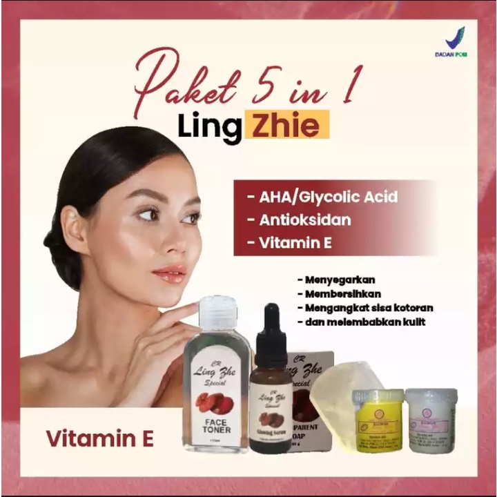 PAKET 5 IN 1 Cream Pemutih Wajah Glowing Cepat Ampuh LINGZHI ORIGINAL BPOM