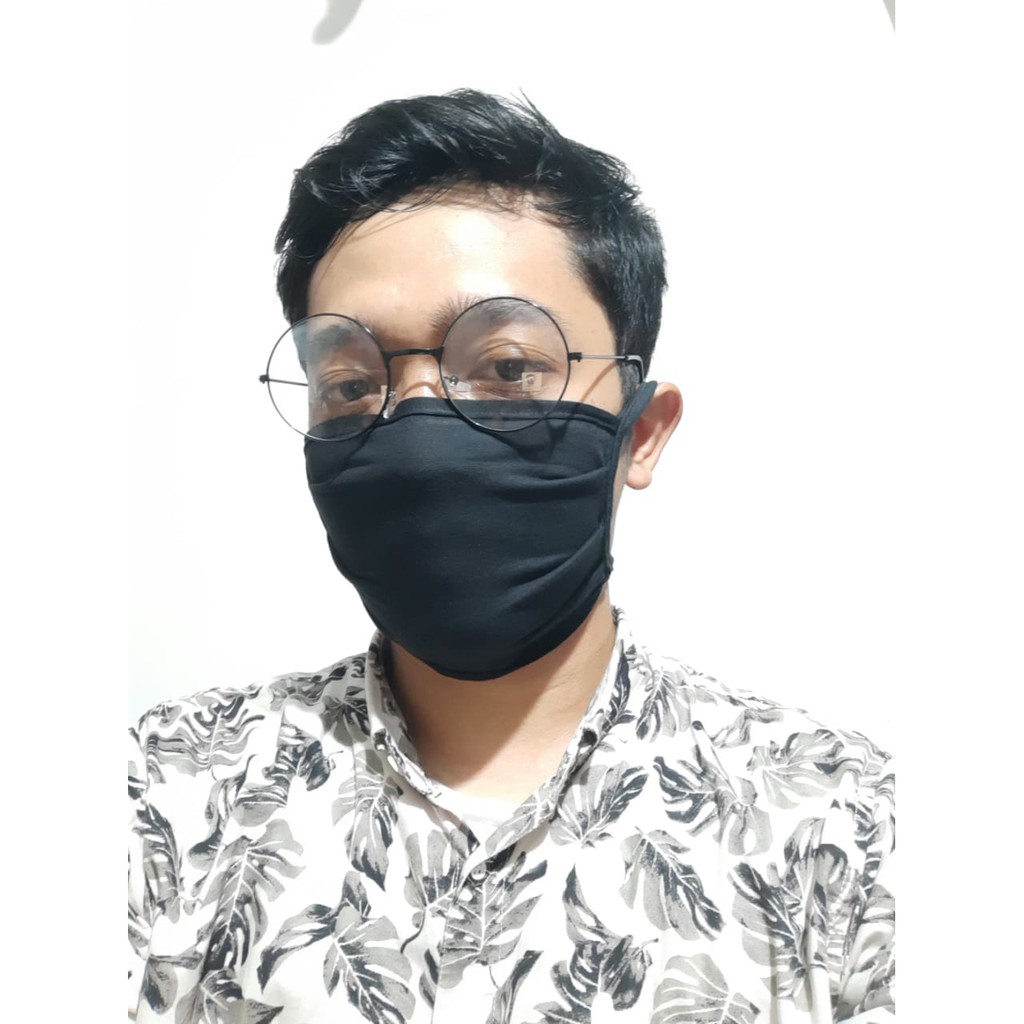 Masker Kain Hijab Hitam Tali Sambung Putus Bahan Kain