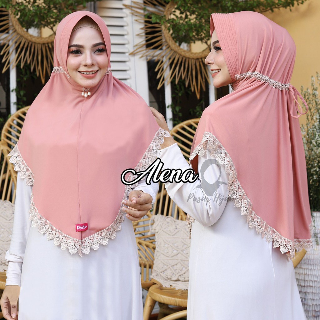 Jilbab Instan Serut Alena Renda Import Hijab Instan Jersey Super Premium Kerudung Bergo Pasar Hija'b