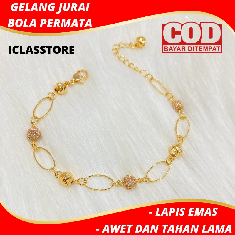 Gelang Jurai Wanita Bola Permata Aksesoris Fashion Perhiasan Imitasi Wanita Lapis Emas Tahan Lama