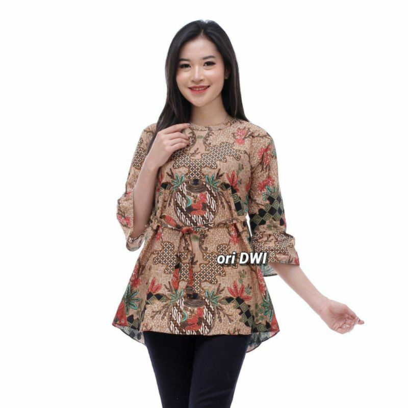 BAJU BATIK WANITA MODERN MONALISA GENES M,L,XL asli PEKALONGAN Bluse lengan trompet