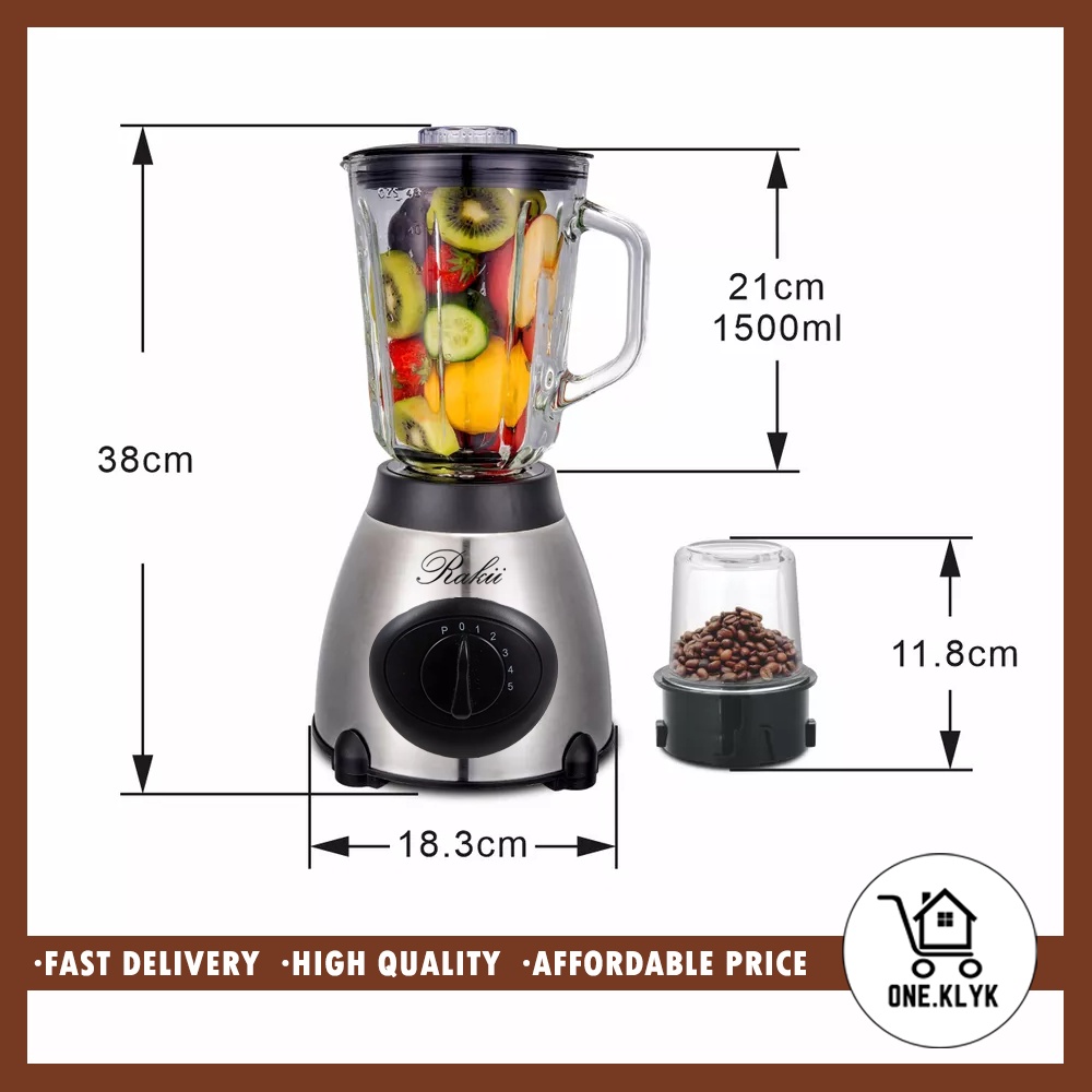 Blender Juicer Gelas Kaca Premium 2 in 1 | Blender Stainless Gelas Kaca Blender Juicer Hitam