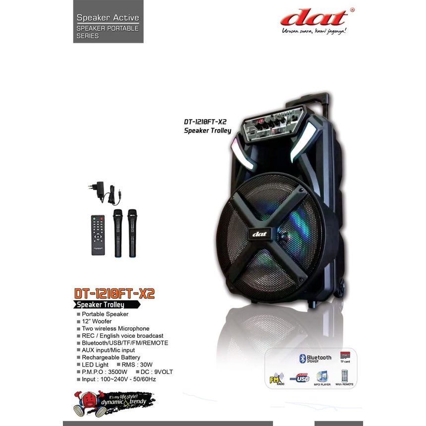SPEAKER PORTABLE 12 INCH DAT DT 1210 FT X2 SPEAKER AKTIF DAT DT 1210FT X2 TROLLY SPEAKER