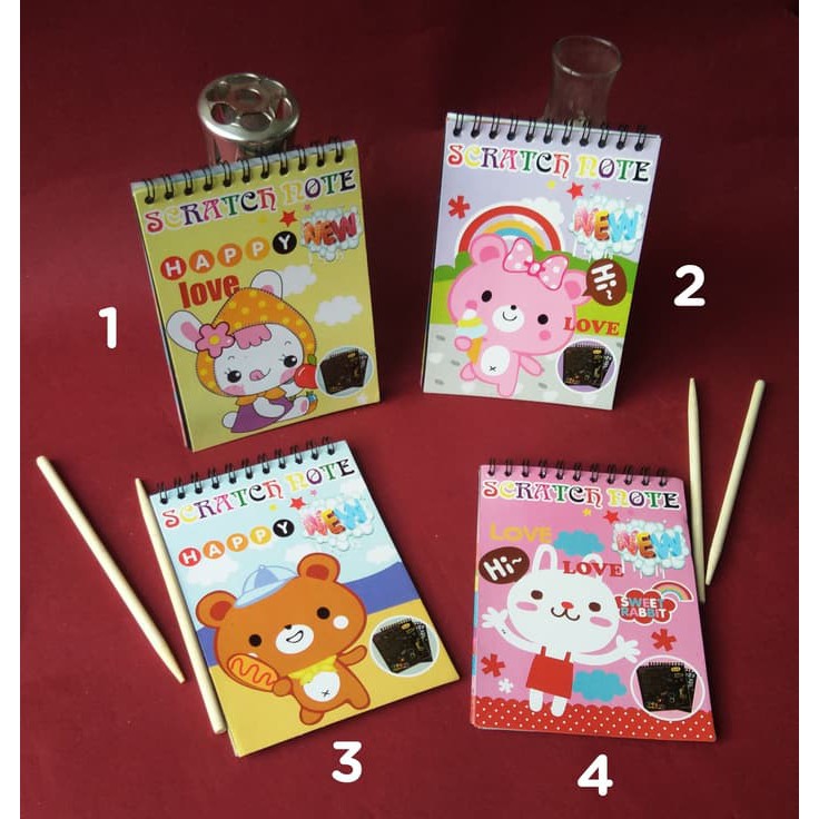 

RAINBOW Scratch Note / Memo Kecil Hitam + Wooden Stick - Happy Love Murah