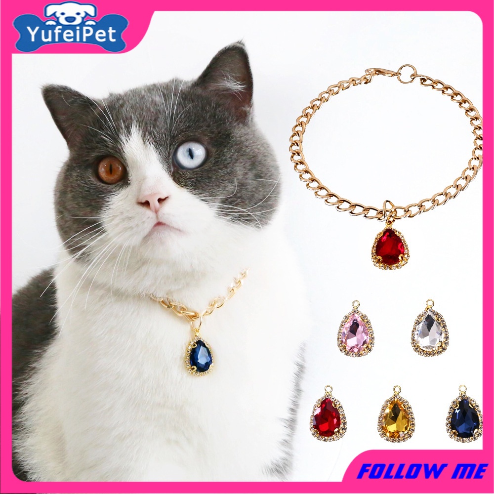 Kalung Leher Anjing / Kucing / Kelinci Peliharaan Adjustable Bahan Metal Hias Kristal / Berlian Untuk Pesta