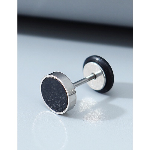 LRC Anting Fashion Black Alloy Round Unilateral Mens Earrings