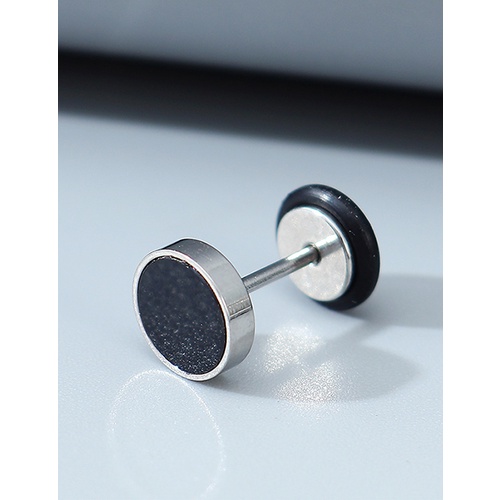 LRC Anting Fashion Black Alloy Round Unilateral Mens Earrings