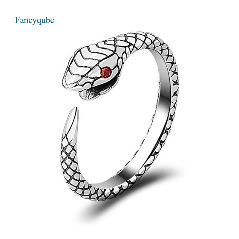 Fancyqube Cincin Adjustable Desain Hewan Serpentine Bahan Metal Warna Hitam Gaya Punk Retro Untuk Unisex