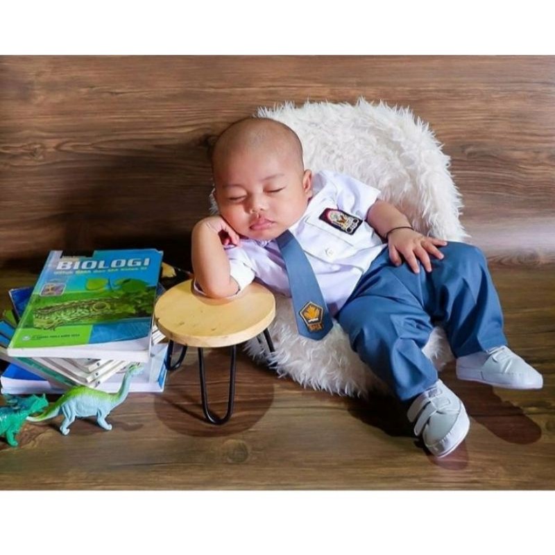 KOSTUM FOTO BAYI NEWBORN SERAGAM SMU /BAJU DILAN NEWBORN/KOSTUM NEWBORN PROPS