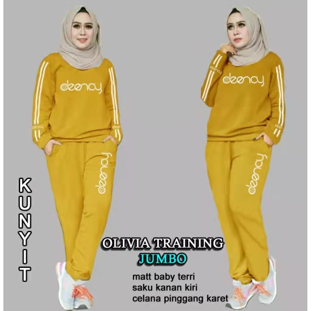 VIO (L-XL-XXL-3XL) OLIVIA Pakaian SET Wanita Training Baju kaos Celana Setelan Olahraga Jumbo terbar