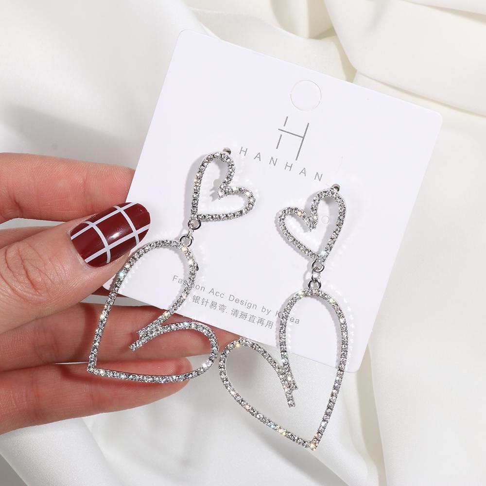 Anting Hoop TOP Perhiasan Wanita Mengkilap Ear Studs Double Heart