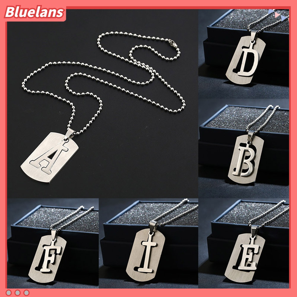 Kalung Rantai Manik-Manik Liontin 26 Huruf Alfabet Bahan Stainless Steel Gaya Punk