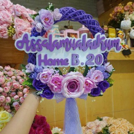 Hiasan Dinding Ring Akar Wreath Flower Rotan Ungu Tulisan Salam Nomor Rumah Kayu Custom Homedecor De