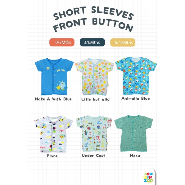 BONBINZOO - Baju Atasan Kancing Depan Anak Bayi Laki Perempuan 0 - 12 Bulan-2