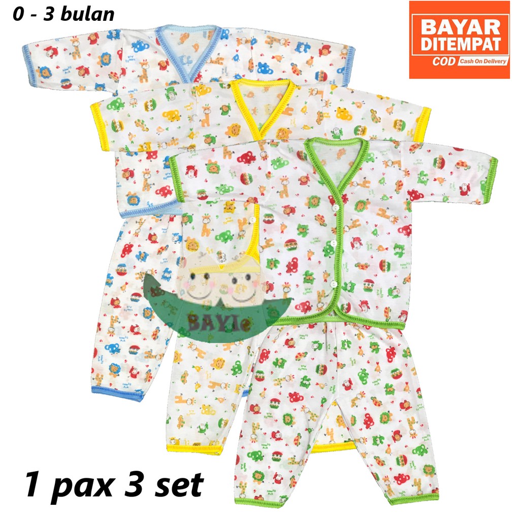 BAYIe - 3 SET Setelan Baju Bayi Panjang+Celana Panjang Motif TABUR 0-3 bln/baju anak laki/Perempuan