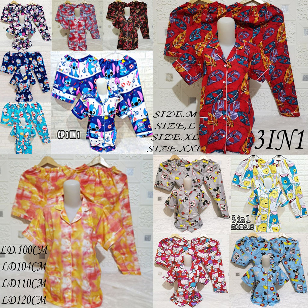 ISANNY PIYAMA SET 3IN1 SIZE,M,L,XL,XXL/PIYAMA TIE DIE 3IN1/JANBOL /PIYAMA DEWASA 3IN1/READY STOK