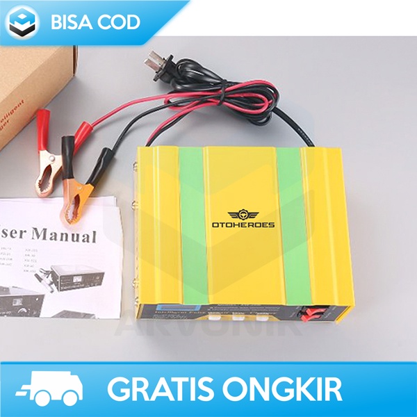 CHARGER AKI MOTOR DAN MOBIL 12V/24V ORI OTOHEROES DENGAN LCD INDIKATOR