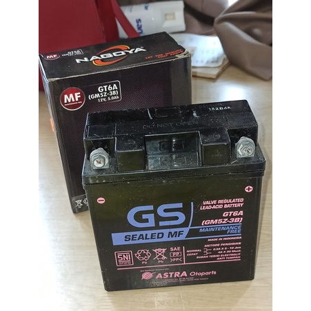 Aki/Accu kering merk GS Astra type GT6A/GM5Z-3B MF untuk motor Mio karbu, Grand Supra, Jupiter z, MX