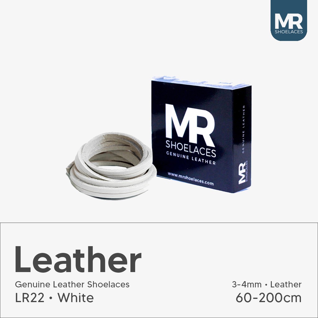 MR Shoelaces LR22 White (Putih) - Tali Sepatu Kulit 60cm 80cm 100cm 120cm 150cm - Premium Leather Shoelace