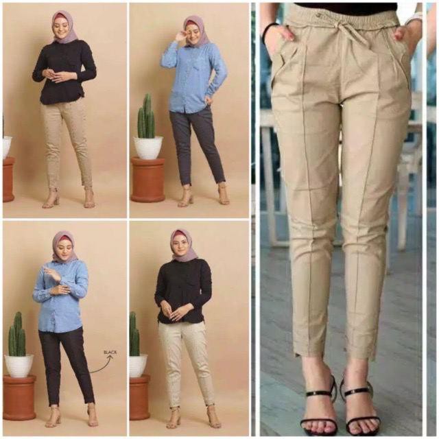 celana panjang wanita katun Stretch BAGGY PANTS TULANG TEBAL Simple me