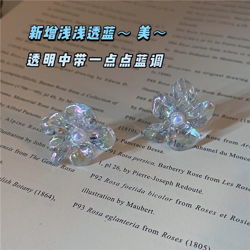 2 silver clear biru muda kristal transparan bunga stud anting-anting lucu peri biru muda musim semi