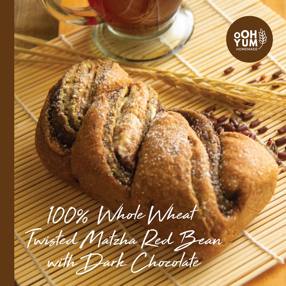 

[100% Whole Wheat] oOH Yum Twisted Matcha Adzuki Dark Choco Bread