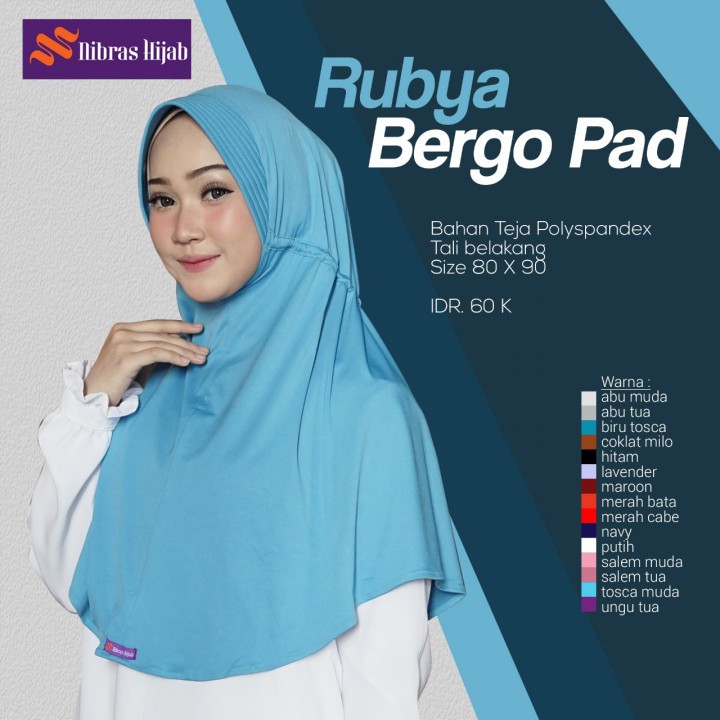 ORIGINAL NIBRAS HIJAB RUBYA BERGO PAD JILBAB KERUDUNG BRANDED PENDEK