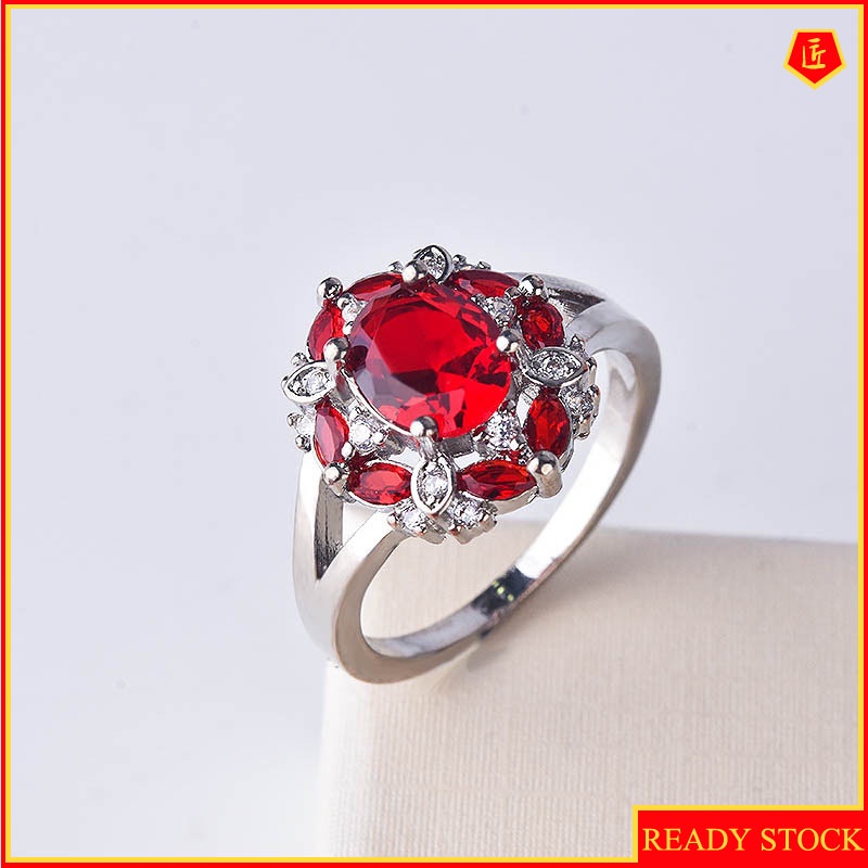 [Ready Stock]Female Gemstone Ring Silver Simple Personality Fashion