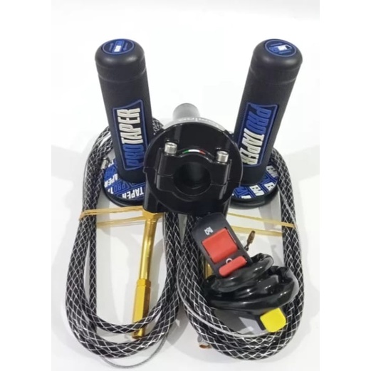 Paket gas spontan domino+2 kabel gas serat karbon 190cm+grip protaper+saklar engine+L gas gold,bisa untuk semua jenis motor