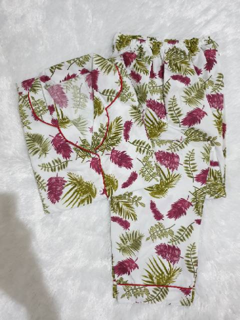 Baju Tidur Piyama Wanita/Cewek Pajamas Dewasa Katun Motif Daun Luina PP