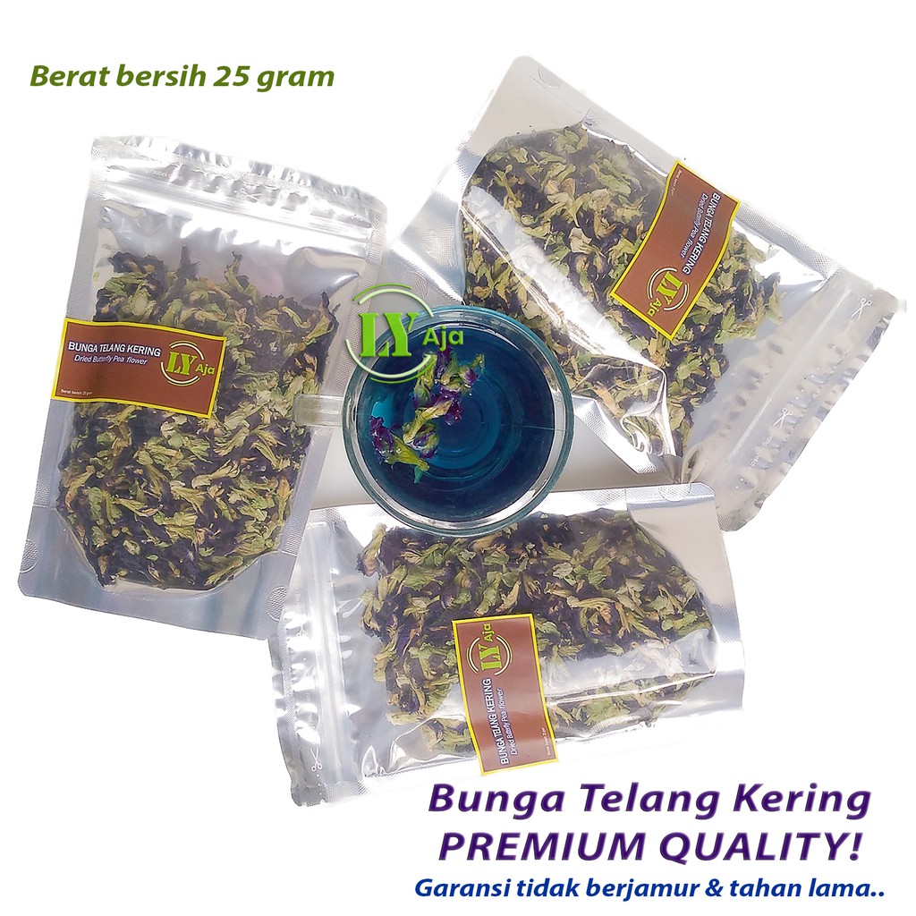 Teh Bunga Telang Kering 50 gram 25 gr LY Aja Butterfly Pea Organik Tumpuk Premium