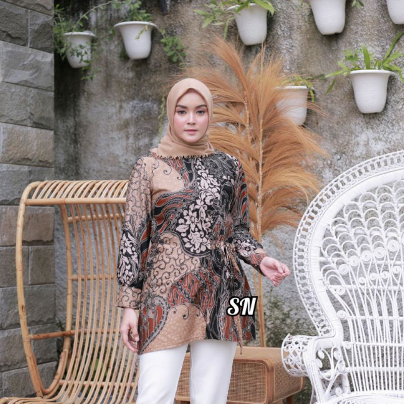 tey-17 Batik wanita ASJ SA HRB026 Kenongo Kemeja Tosca Pendek-Blouse kahiyang