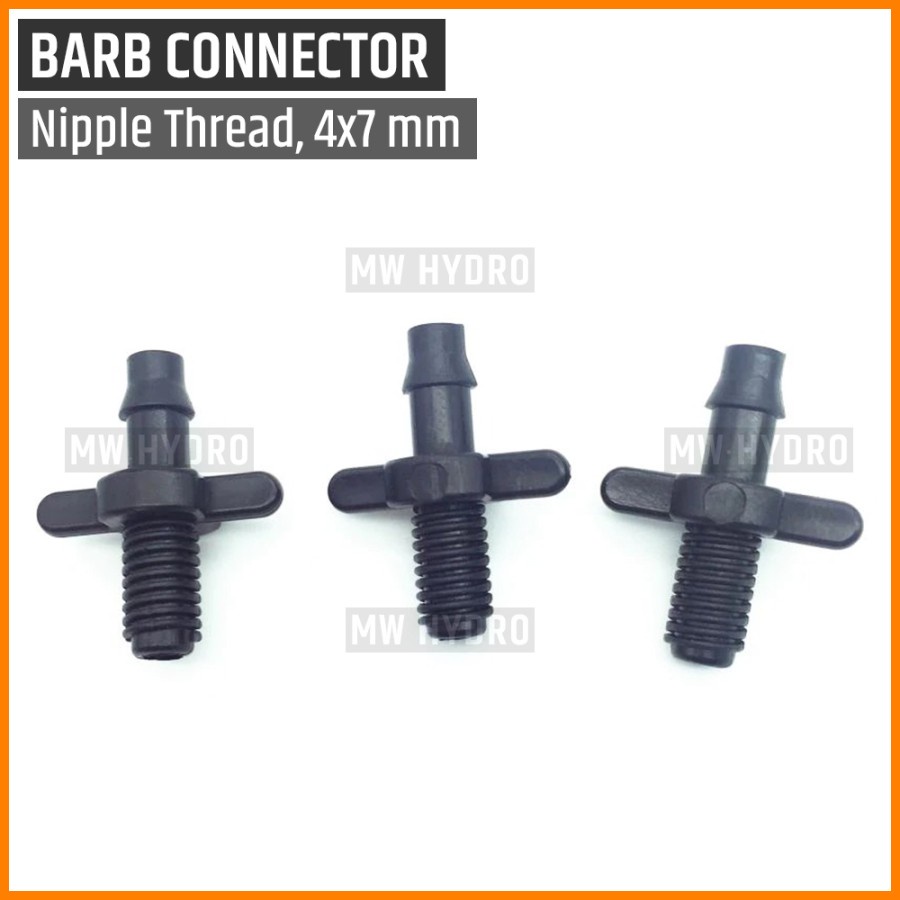 Barb Connector 7 mm - Male Thread 6 mm | Konektor Selang Irigasi Hidroponik - Drat Luar 6 mm / Nepel Ulir