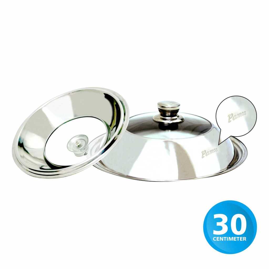 Pamosroom Tutup Wajan Kuali Panci 30 Cm Tutup Wok Pan Enamel Stainless Dengan Kaca 30cm