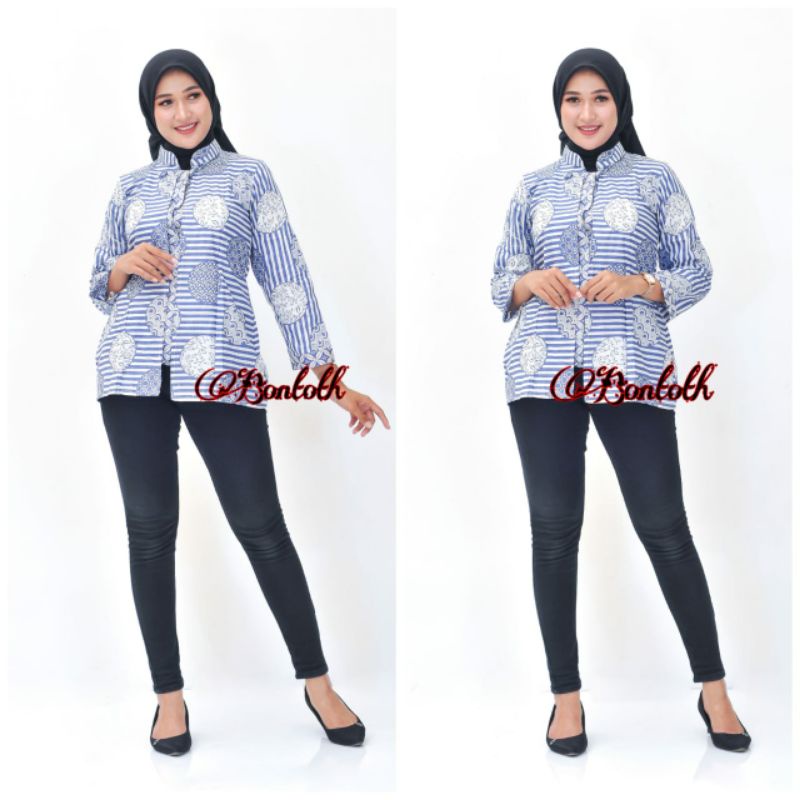 tey-17 Batik wanita ASJ SA HRB026 Kenongo Kemeja Tosca Pendek-Koin lerek