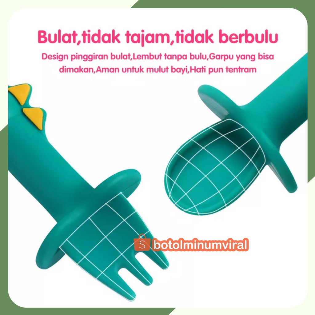 Sendok Makan Bayi Silicon Silikon Garpu Mini Baby Silicone Spoon Set Sendok