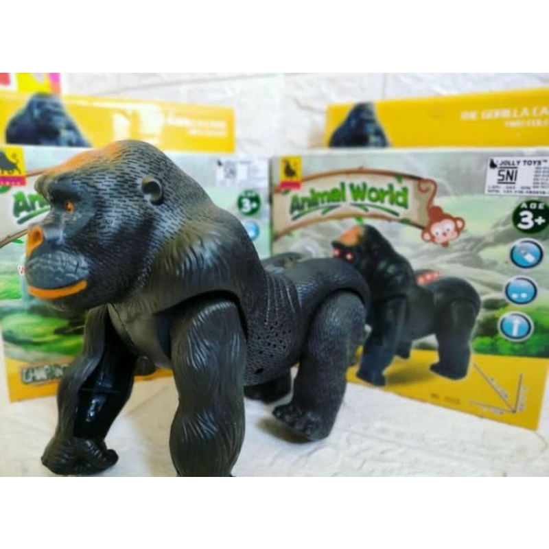 Mainan Gorilla Bisa Jalan Bersuara Baterai Hewan Kingkong Anak Edukasi